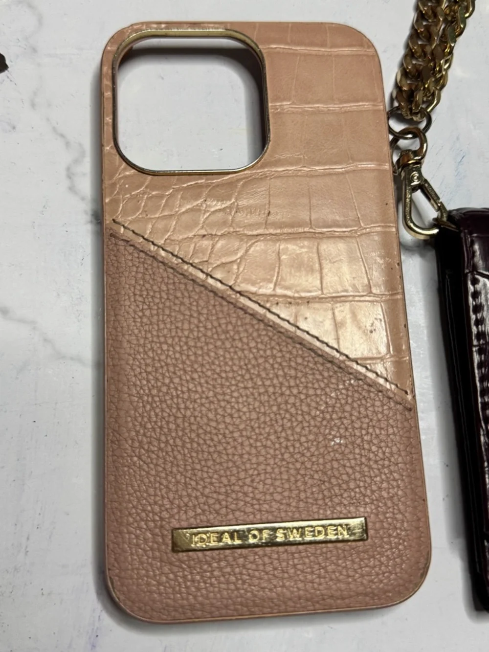 Blush Pink Croc-Texture Phone Case with Card Slot